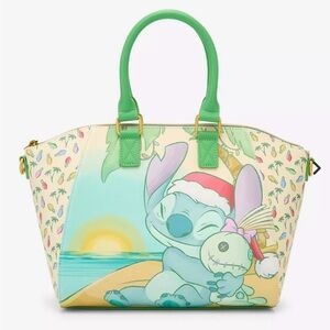 Loungefly Disney Stitch & Scrump XMAS Holiday Beach Crossbody top handle bag